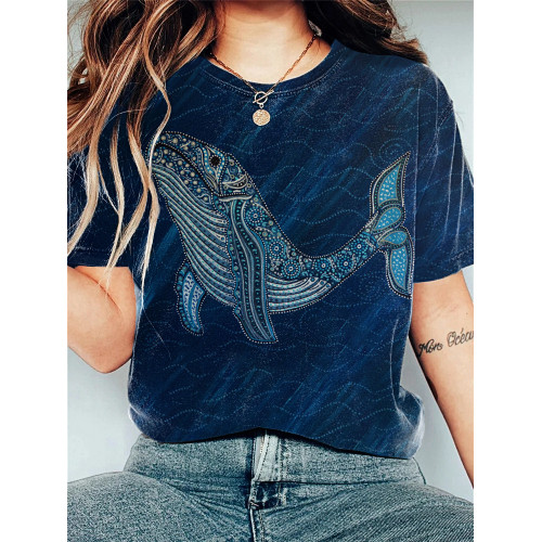 Art Painting Whale Print Vintage T-Shirt