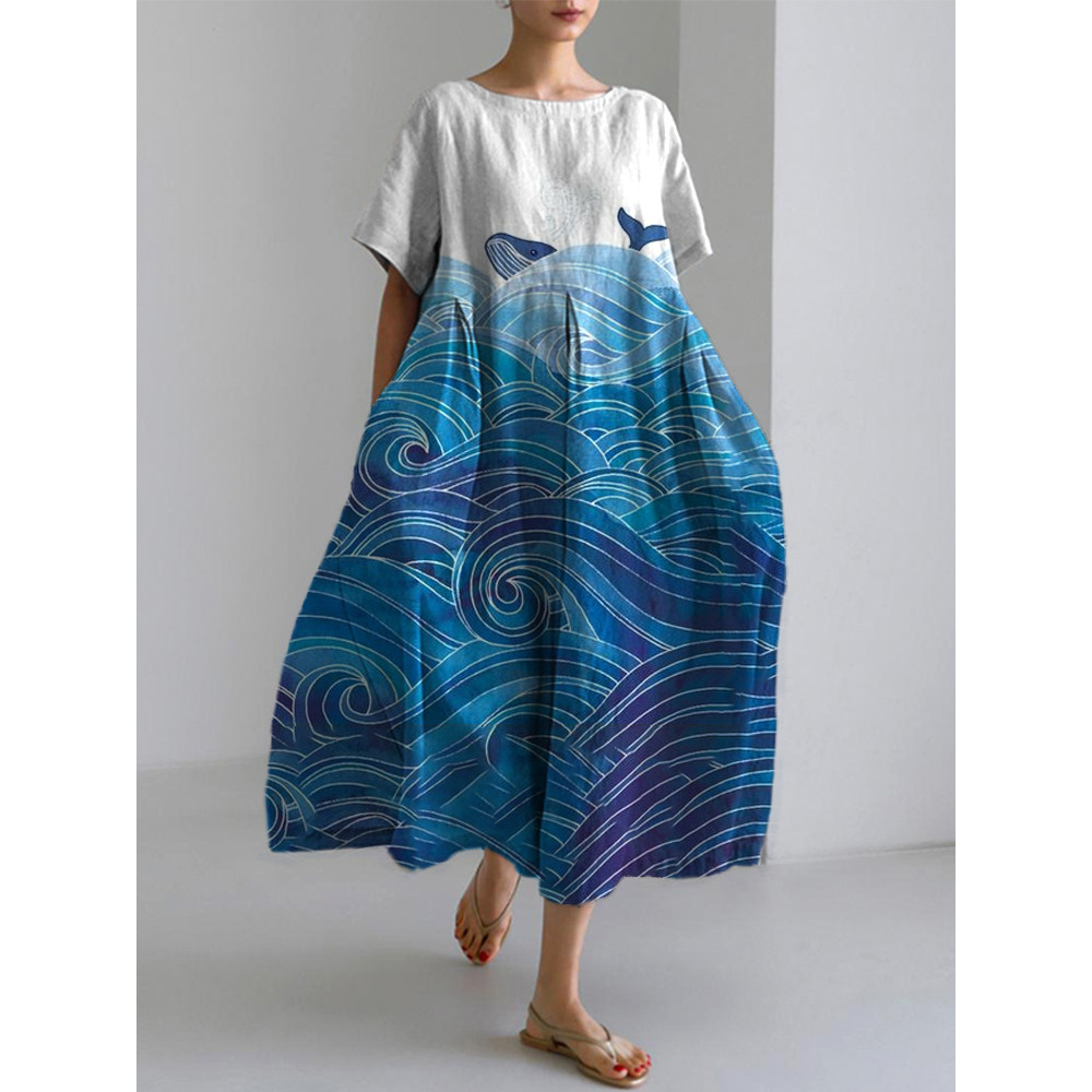 Art Wave Whale Linen Blend Maxi Dress