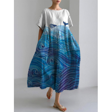 Art Wave Whale Linen Blend Maxi Dress
