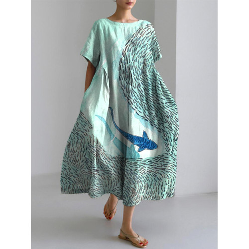 Art Wave Whale Linen Blend Maxi Dress