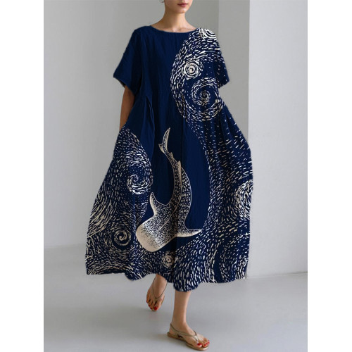 Art Wave Whale Linen Blend Maxi Dress