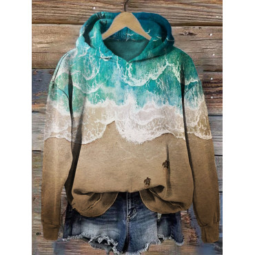 Baby Sea Turtles Beach Art Contrast Hoodie