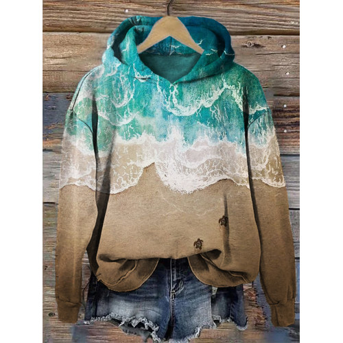 Baby Sea Turtles Beach Art Contrast Hoodie