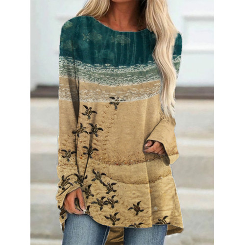 Baby Sea Turtles Beach Fiber Art A Line T Shirt