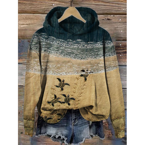 Baby Sea Turtles Beach Fiber Art Cozy Hoodie
