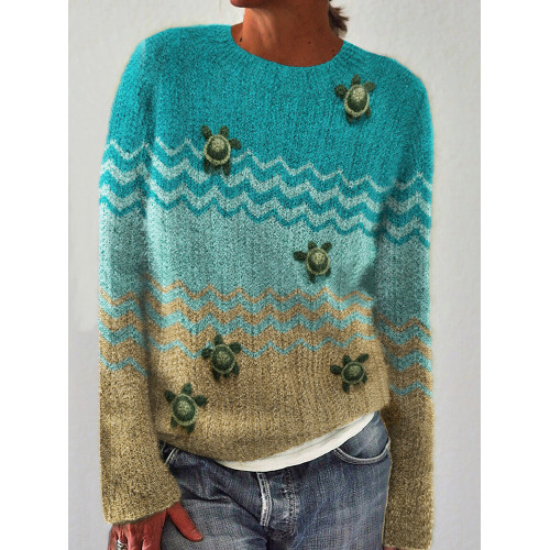 Baby Sea Turtles Beach Inspired Colorblock Cozy Sweater