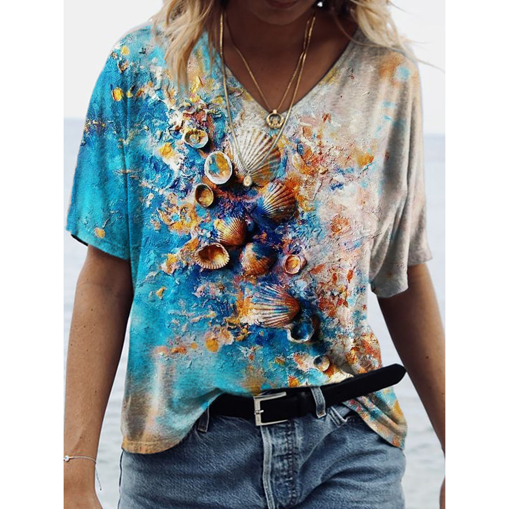 Beach Inspired Shells Art Contrast T Shirt