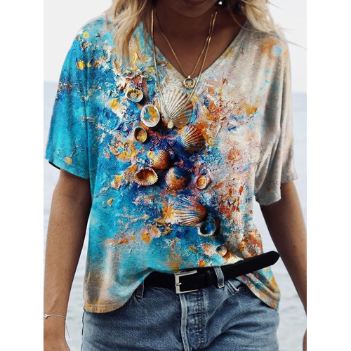 Beach Inspired Shells Art Contrast T Shirt