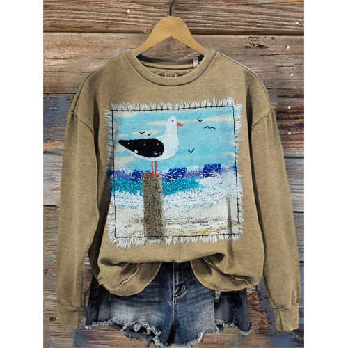 Beach Seagulls Fiber Art Cozy Sweatshirt