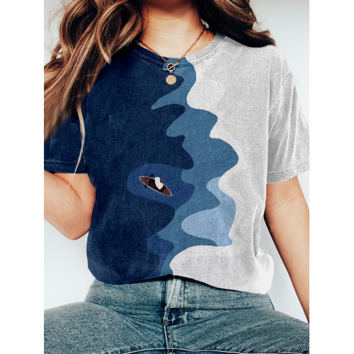 Blue Contrast Ocean Art Vintage Washed T Shirt