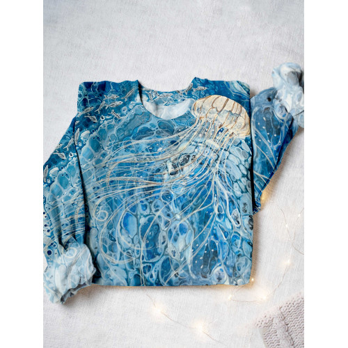 Blue Ocean Water with Jellyfish Art Casual Sweatshirt