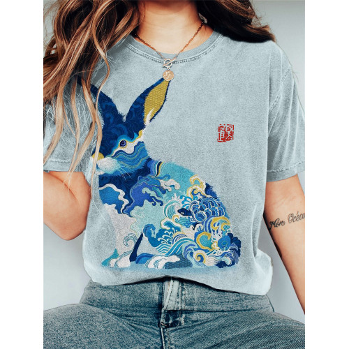 Bunny Sea Waves Japanese Art Vintage T Shirt