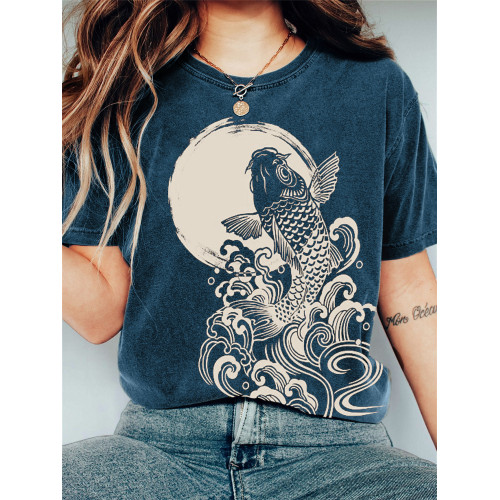 Carp Jump Sunrise Japanese Art Vintage T Shirt