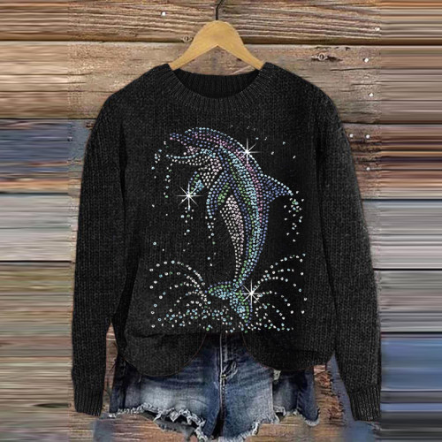 Casual Animal Sequin Print Knitted Sweater