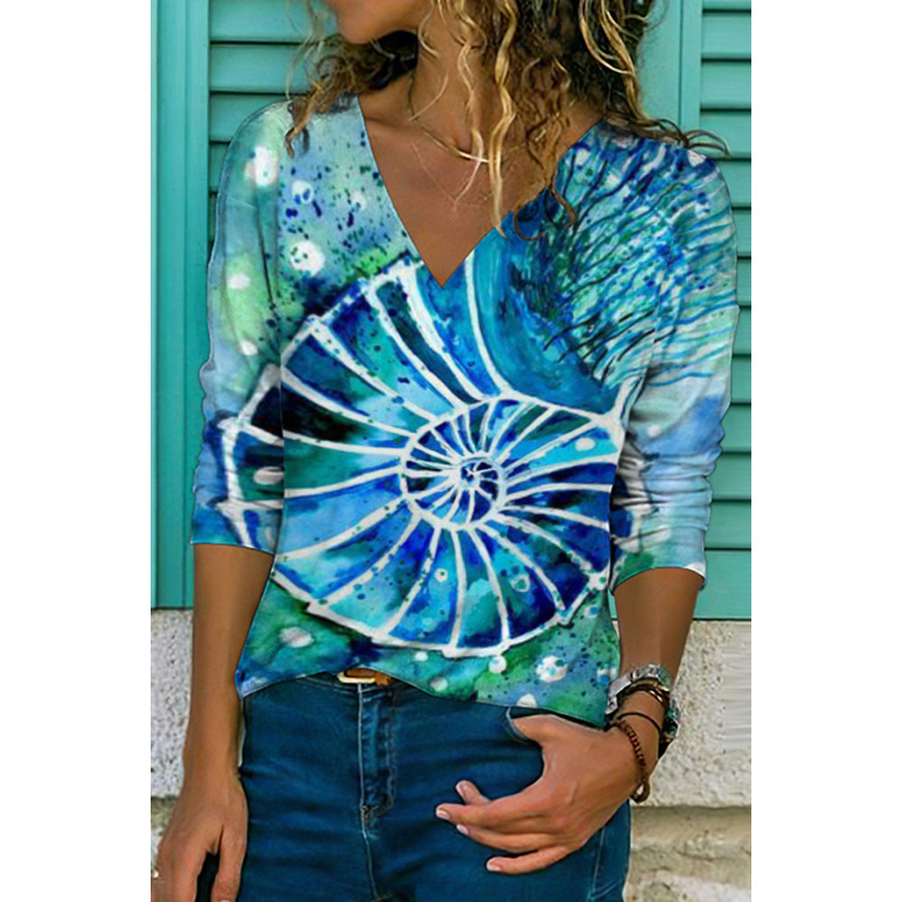 Casual Conch Print Long Sleeve T-Shirt