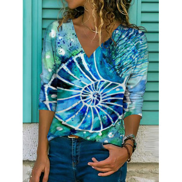 Casual Conch Print Long Sleeve T-Shirt