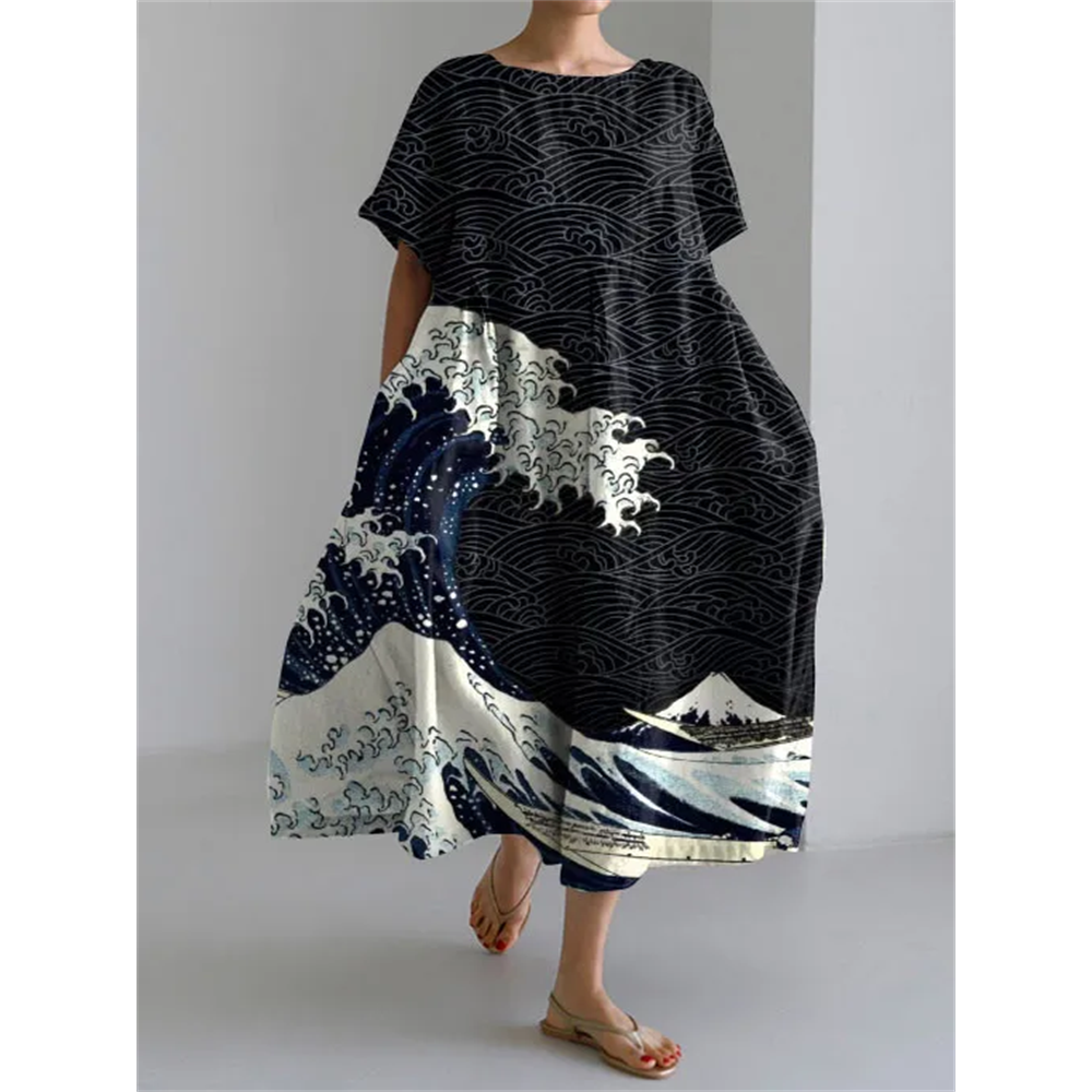 Casual Japanese Style Marine Loose Short-sleeved Dress