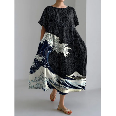 Casual Japanese Style Marine Loose Short-sleeved Dress