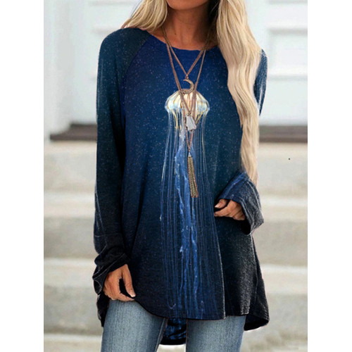 Casual Jellyfish Print Long Sleeve Tunic