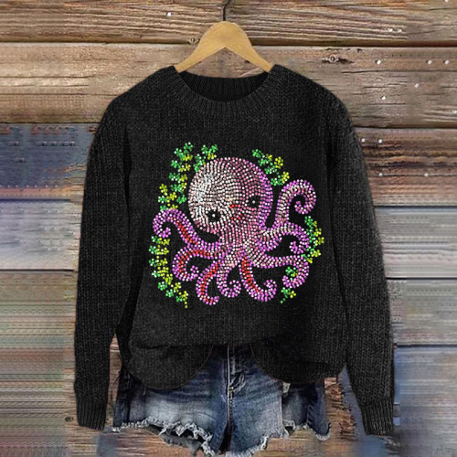 Casual Octopus Sequin Print Knitted Sweater