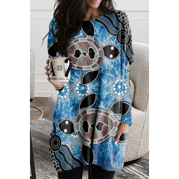 Casual Turtle Print Long Sleeve Tunic