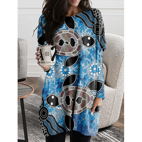 Casual Turtle Print Long Sleeve Tunic