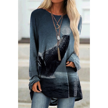 Casual Whale Print Long Sleeve Tunic
