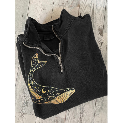 Celestial Whale Gold Art Zip Up Sweatshirt