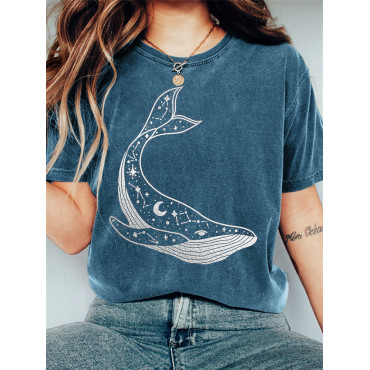 Celestial Whale Graphic Vintage Washed T Shirt
