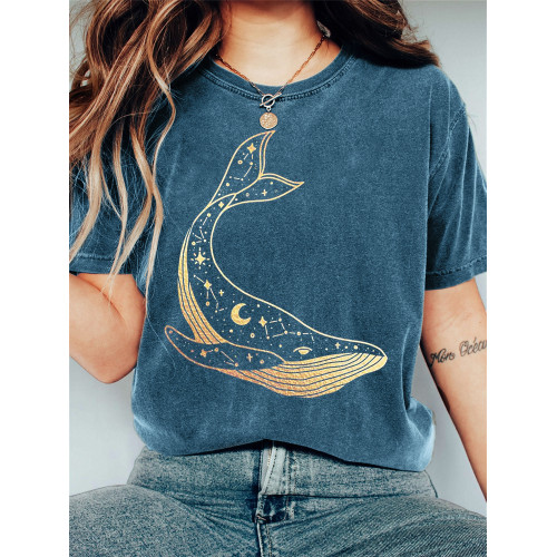 Celestial Whale Graphic Vintage Washed T Shirt