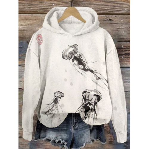 Chrysaora Jellyfish Brush Painting Art Comfy Hoodie