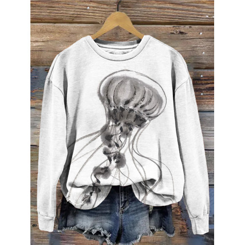 Chrysaora Jellyfish Brush Painting Art Comfy Sweatshirt