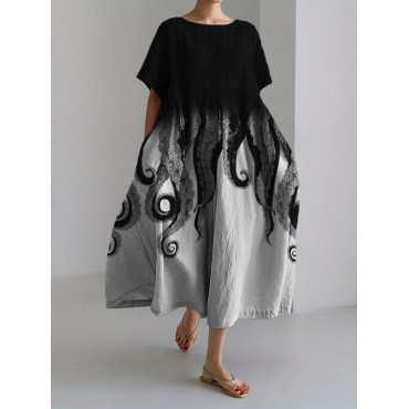 Classy Evil Tentacles Contrast Color Linen Blend Maxi Dress