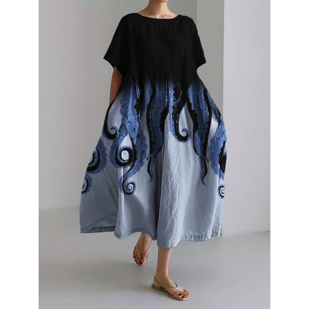 Classy Evil Tentacles Contrast Color Linen Blend Maxi Dress