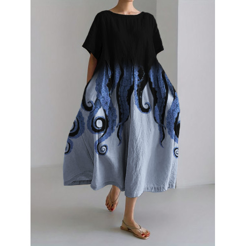 Classy Evil Tentacles Contrast Color Linen Blend Maxi Dress