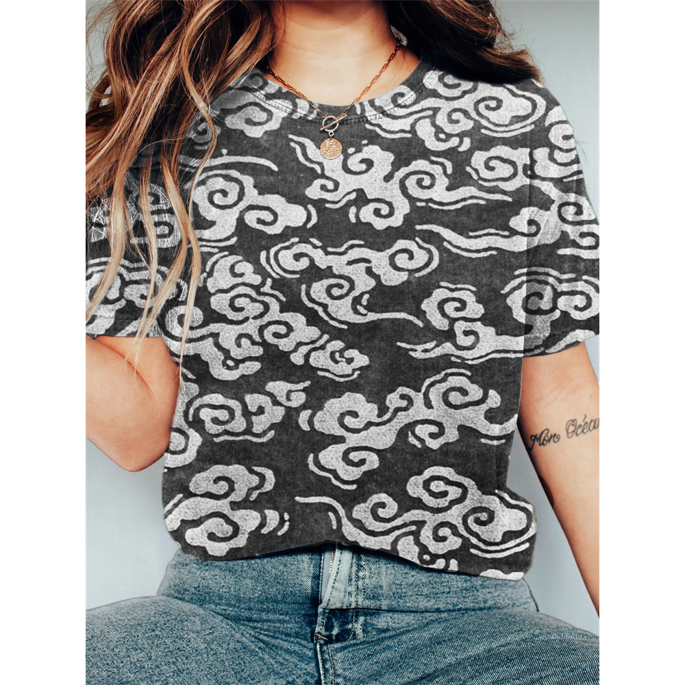 Clouds Ancient Japanese Lino Art Vintage T Shirt