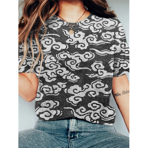Clouds Ancient Japanese Lino Art Vintage T Shirt