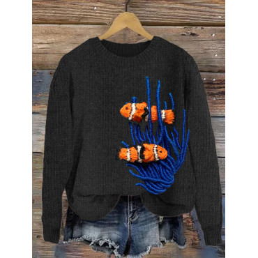 Clown Fish Embroidery Cozy Knit Sweater