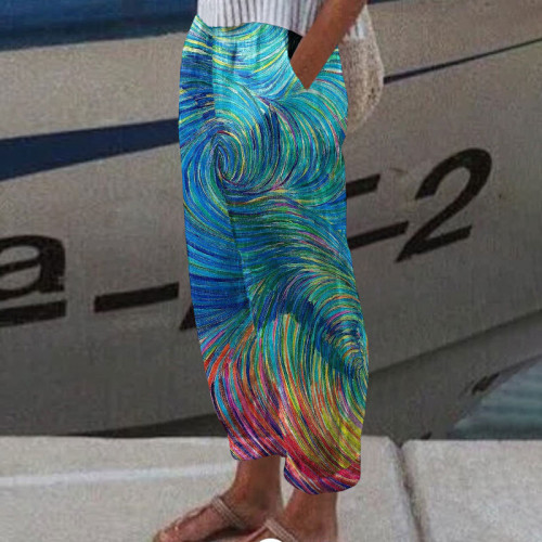 Colorful Abstract Water Ripple Art With Pocket Trousers