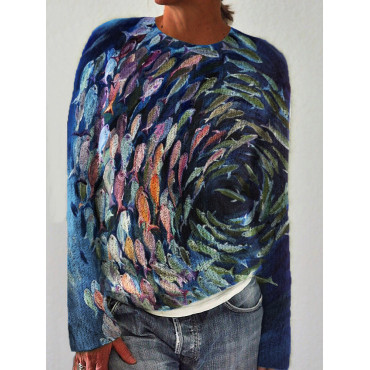 Colorful Cluster of Fish Oil Painting Cozy Sweater