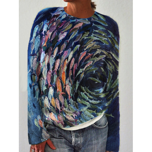 Colorful Cluster of Fish Oil Painting Cozy Sweater