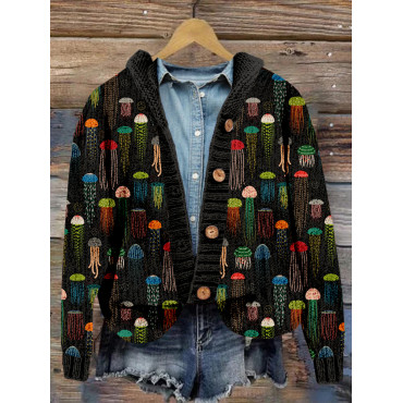 Colorful Jellyfish Art Graphic Cozy Hooded Cardigan