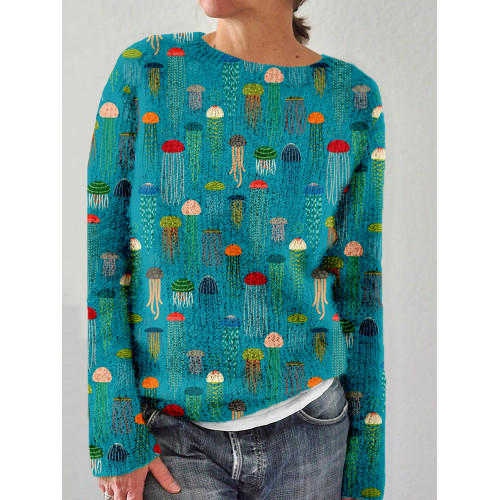 Colorful Jellyfish Art Graphic Cozy Sweater