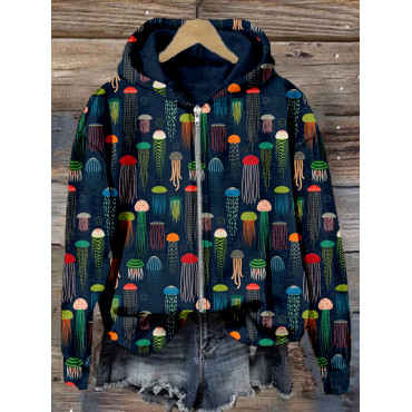 Colorful Jellyfish Art Graphic Cozy Zip Up Hoodie