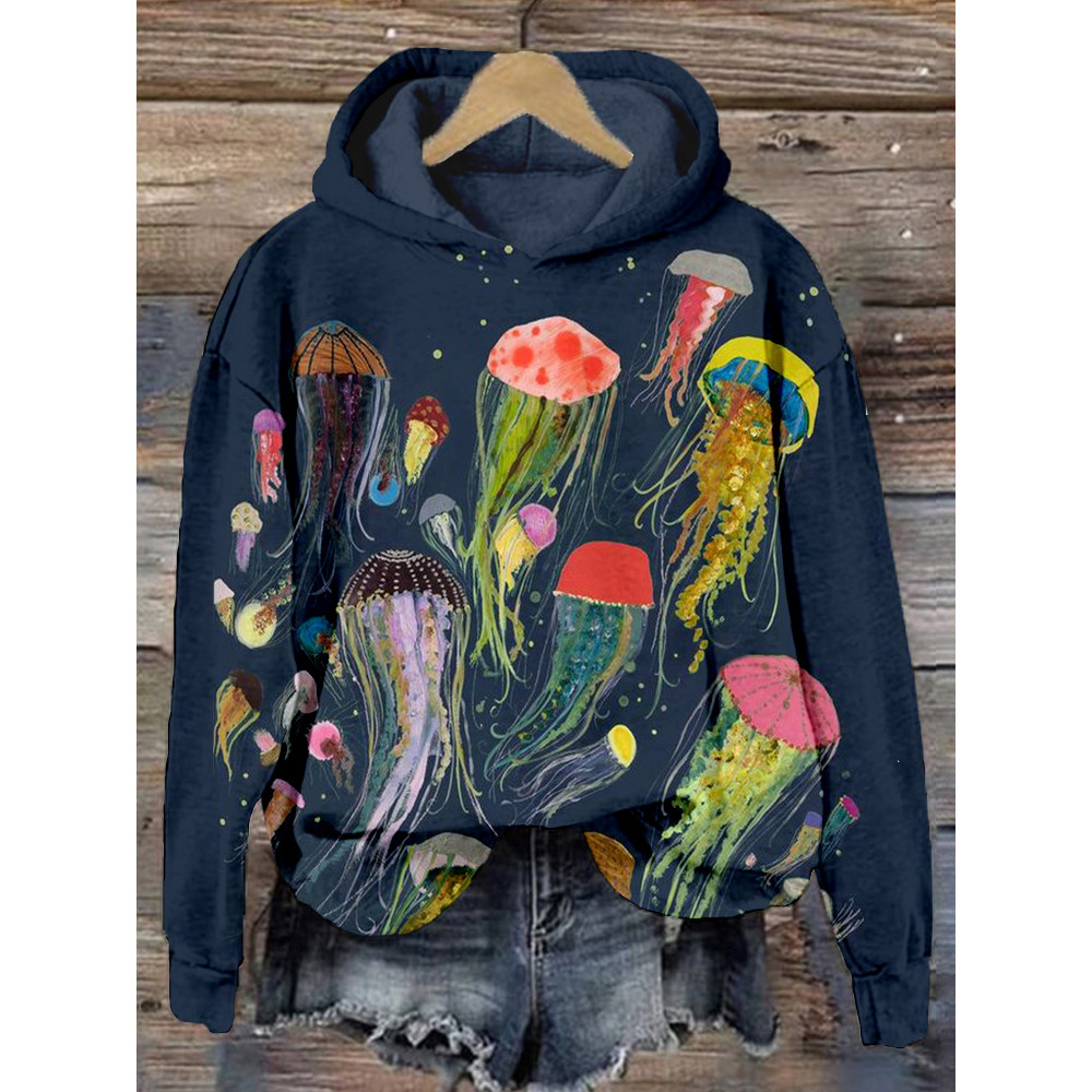 Colorful Jellyfish Art Pattern Print Comfy Hoodie