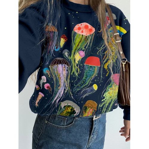 Colorful Jellyfish Art Pattern Print Comfy Sweatshirt