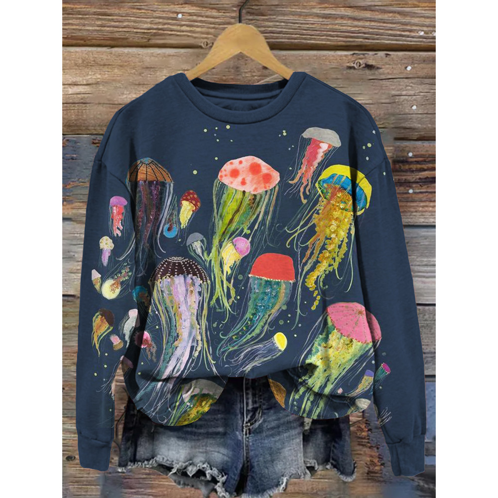 Colorful Jellyfish Art Pattern Print Comfy Sweatshirt
