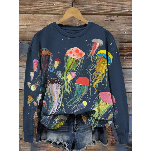 Colorful Jellyfish Art Pattern Print Comfy Sweatshirt