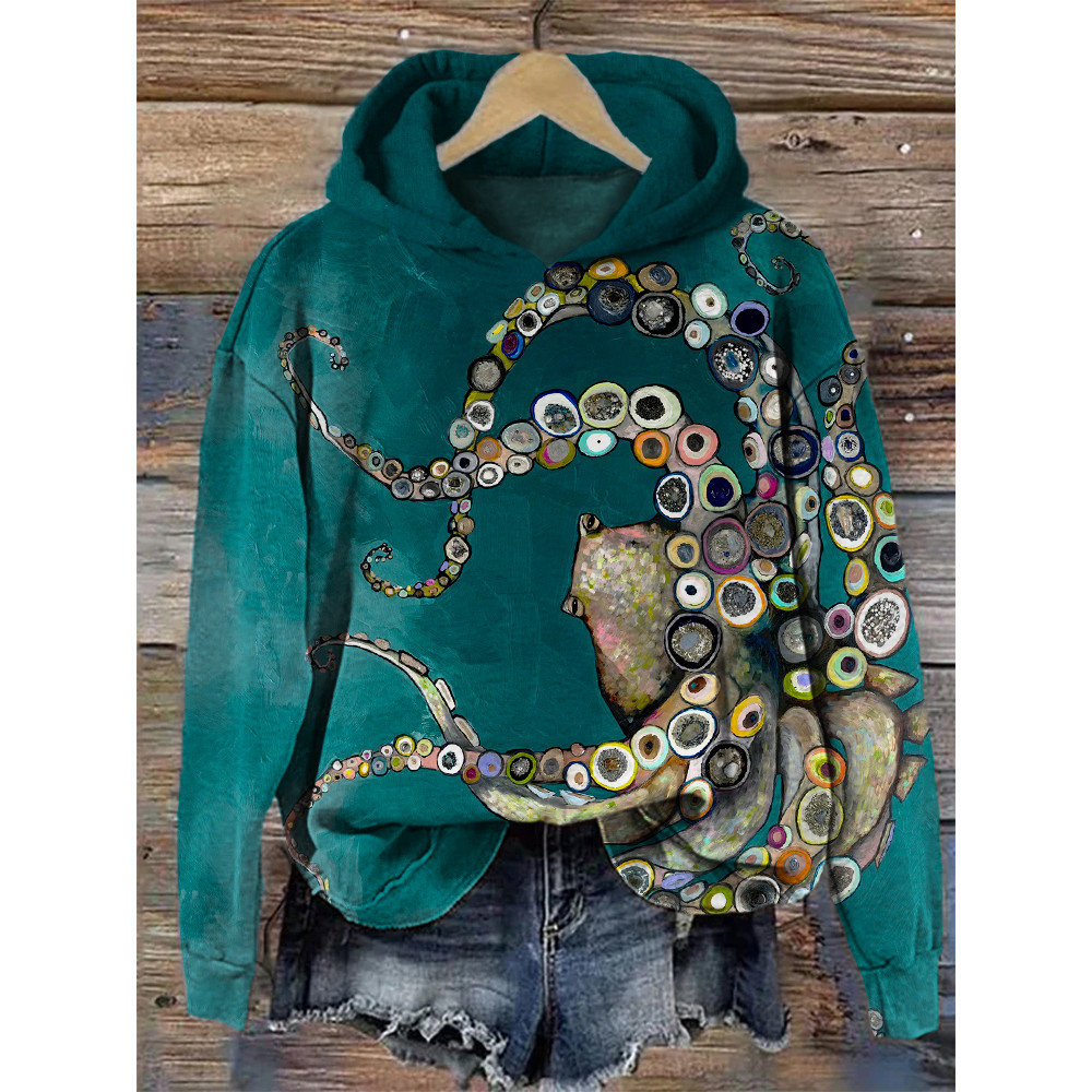 Colorful Octopus Oil Painting Cozy Hoodie