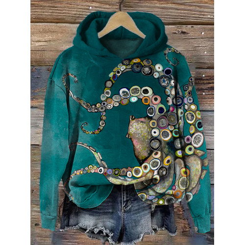 Colorful Octopus Oil Painting Cozy Hoodie